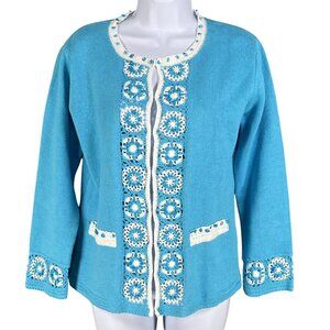 Storybook Knits NWT Women S Cardigan Crochet Turquoise Beaded Dainty Cottagecore